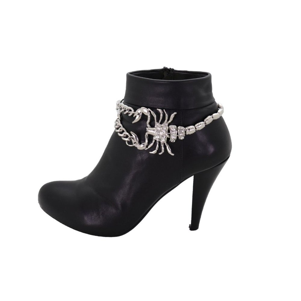 Women Silver Metal Boot Chain Bracelet Anklet Shoe Scorpion Charm Dressy Jewelry